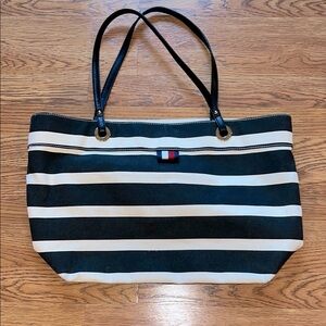 Tommy Hilfiger Navy And White Striped Beach or Land Tote Bag With Straps